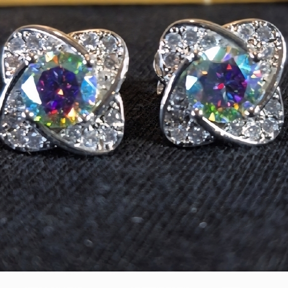 Moissanite Jewelry - Moissanite Rainbow Blue Silver Stud Earrings #14